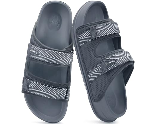 KuaiLu Mens Casual Sandals Comfortable Orthopedic Arch Support Plantar Fasciitis Summer Beach Sport Walking Shoes Waterproof Memory Foam Cushion Slides Slip On Slippers Wide Indoor Outdoor Grey Size 9