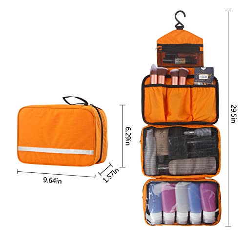 MONSTINA Travel Toiletry Bag Cosmetic Organizers with Hanging Hook Use in Hotel,Bathroom(Orange)