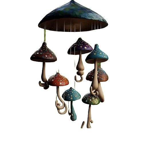 ZUICC Mushroom Campanula Art,Art Fait à la Main de campanule de Champignon,Carillon de Vent coloré de Champignon de résine,Carillons Romantiques De Champignons Colorés,carillons de Vent Dehors (B)