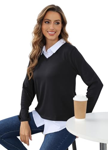 Image of MISS FORTUNE Collared Sweater Women Ladies Womens Long Sleeve Sweaters Tops 2025 Fashion