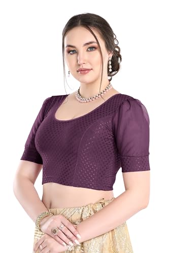 Image of FINESTFIT Stay On Trend Fashion 100% Cotton Readymade Blouses for Women,Round Neckline with Organza Balloon Sleeves.