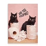 Dazzlewall Arte de Pared Baño Gato Negro Divertido, Póster de Gato Humorístico en Papel Higiénico para Baño Inodoro 30×40 cm Sin Marco