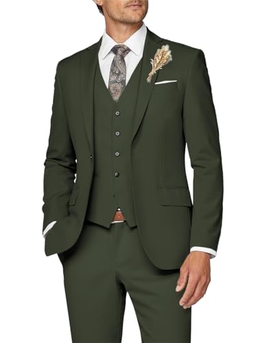 Image of Wangyue Mens Suit 3 Piece Slim Fit Suits for Men Formal Business Wedding Groom Prom Tuxedo Dinner Party