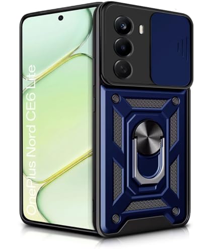 Image of WOW IMAGINE Tough Armor Bumper Mobile Back Case for 1+ OnePlus Nord CE 6 Lite 5G | Sliding Camera Cover | Shock Proof 360 Protection | Hybrid PC + TPU | Ring Holder with Kickstand - Blue