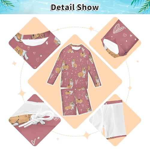 Corgi Dogs Love Boys Swimsuit Rash Guard Toddler Kids Long Sleeve Swim Shirt and Trunks Swimwear Set 3-10Y3