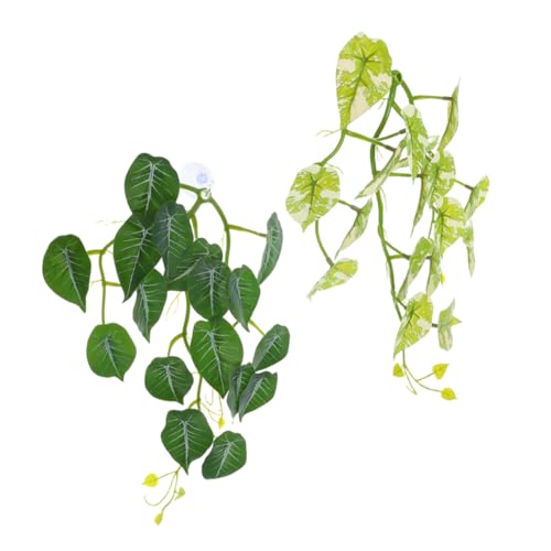balacoo 2pcs Reptile Plants Artificial: Reptile Tank Accessories Artificial Hanging Plants with Suction Cup for Bearded Dragon Leopard Assorted Color