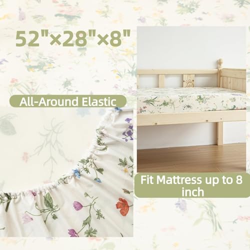 Image of SDIII 2 Pack Floral Crib Sheets for Baby Girl 52x28 Stretchy Microfiber Jersey Knit Crib Sheets Floral for Standard Crib and Toddler Mattress