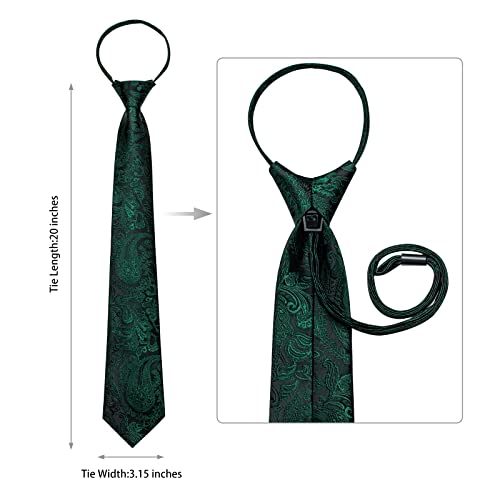 Image of DiBanGu Silk Zipper Ties for Men,Paisley Solid Plaid Pre-tied Tie and Pocket Square Cufflinks Set Formal Adjustable Necktie