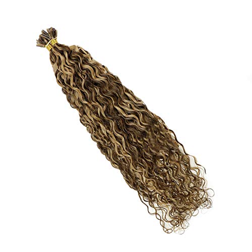 Prebonded Hair Extensions Nail Tip Human Hair 18 Inch Chocolate Brown Highlighted Honey Blonde Natural Wavy Extensions 50g 50 Strands Hot Fusion Hair