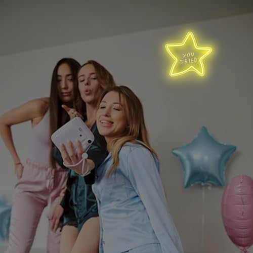 Image of You Tried Star LED Neon Sign Motivational Quote Light for Dorm Rooms Creative Studios, Neon Art for Game Rooms Inspirational Spaces, Unique Gift for Goal Setters Achievement Celebrators
