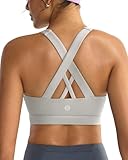 RUNNING GIRL Sports Bra for Women High Support, Criss-Cross Back Padded Strappy Black Sports Bras Yoga Bra with Removable Cups(2353_Grey_XS)