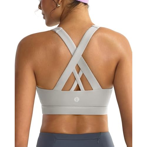 RUNNING GIRL Sports Bras for Women,Padded Strappy Sports Bras Criss-Cross Back Medium Support Sports Bras with Removable Cups X-Small A-grey