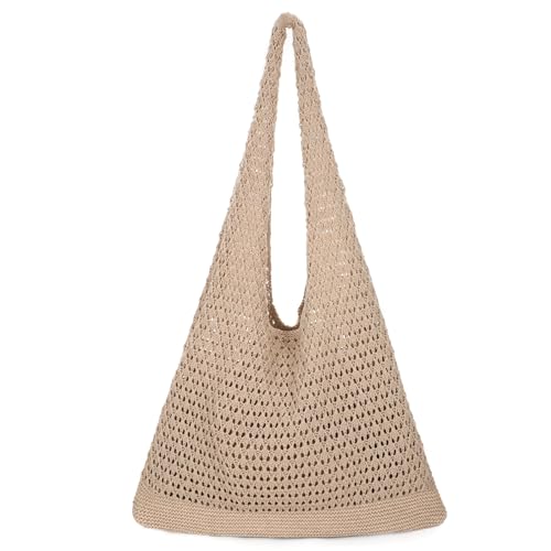 Image of XZQTIVE Crochet Tote Bag for Women Mesh Beach bag for Summer Vacation Aesthetic Hobo Knit Shoulder Bag