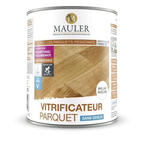 MAULER - Vitrificateur parquet & escalier incolore Aspect Brillant 1L - protection taches, rayures, usure longue durée, ecolabel et dépolluant l'air