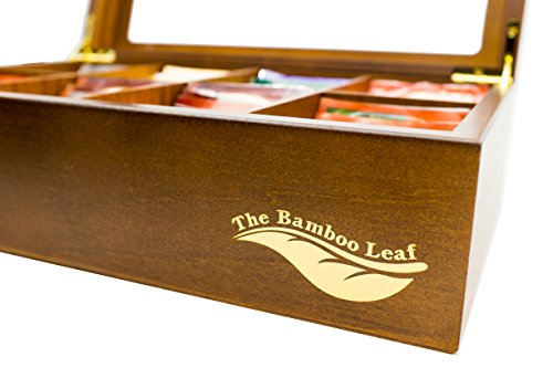 The Bamboo Leaf Wooden Tea Storage Chest Box with 8 Compartments and Glass Window (Walnut) - Thumbnail 5