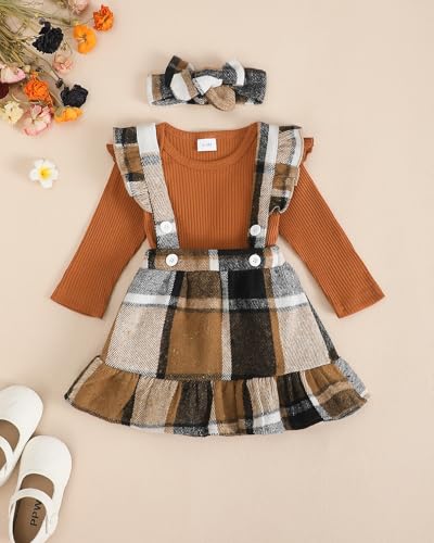 Image of Newborn Baby Girl Clothes Toddler Long Sleeve Ruffle Romper Top Infant Skirt Set Little Girl Overall Dress