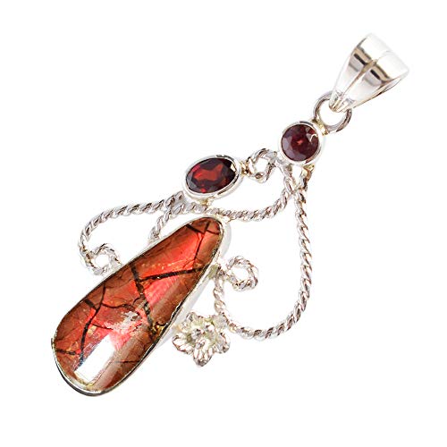 Pendentif ammolite rouge argent 925 cadeau d'anniversaire idéal RI-3832
