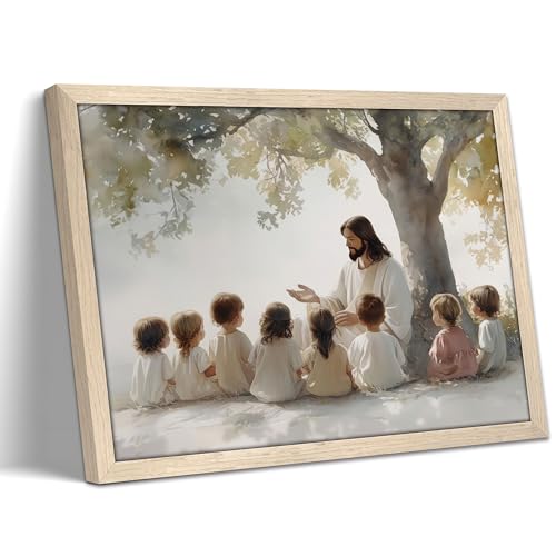 Jesus With Children Framed Canvas