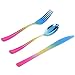 120 pcs Gold Plastic Silverware, Rainbow Party Plastic Flatware, Gold and Blue Color, Enjoylife(Rainbow)