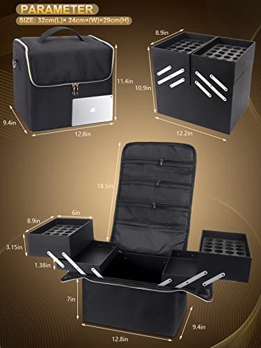 Large Makeup Travel Train Case, Upgraded Plus Size Nail Supply Organizers And Storage For Nail Tech, Black 4 Tier Cosmetic Train Case Makeup Box Nail Bag, Nail Polish Makeup Organizer And Storage Bag #TOP5