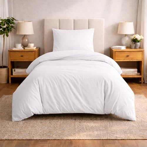 Komfortec Premium Bettwäsche 135x200 mit 1 Kissenbezug 80x80 cm Set aus Gebürstetes Mikrofaser - Weiß