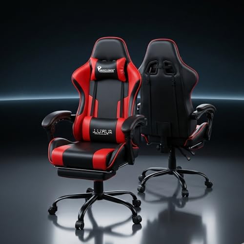 Dr Luxur Musclerice Gaming Office Desk Ergonomic Lumbar Support, PU Leather High Back Adjustable Swivel Task Chair with Footrest, Removable Neck, Link