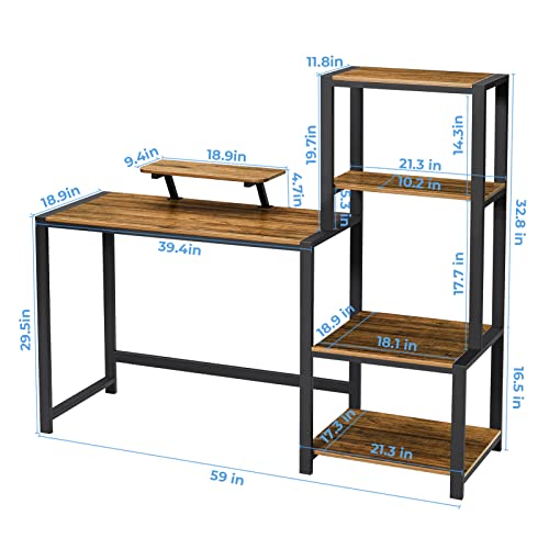 Greenforest Computer Desk 59 Inch With Storage Printer Shelf Reversible Home Office Desk With Movable Monitor Stand And 2 Headphone Hooks For Study Writing Pc Gaming Working, Walnut #TOP2