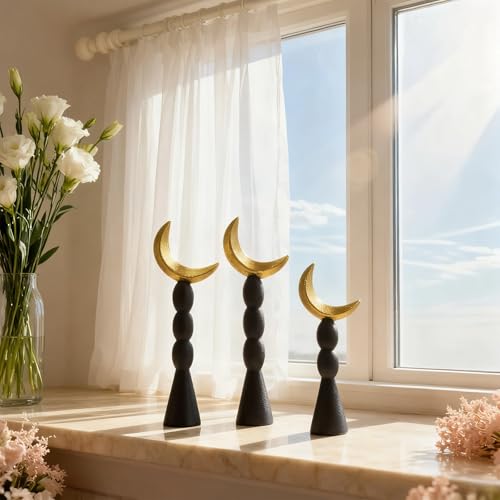 Juego de 3 estatuas de media luna islámica en negro miniatura 5