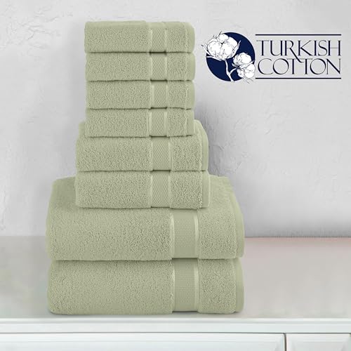 Image of Elegant Comfort Premium Cotton 8-Piece Towel Set, Includes 4 Washcloths, 2 Hand Towels and 2 Bath Towels, 100% Turkish Cotton - Highly Absorbent and Super Soft Towels for Bathroom, Mint Green
