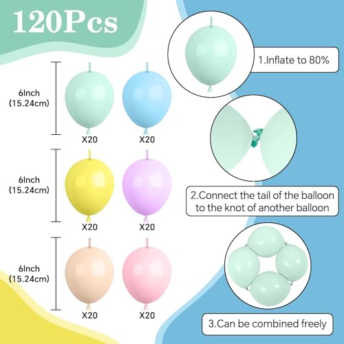 Image of Colorful Link Balloons,120Pcs 6Inch Pastel Latex Linking Balloons for Birthday Baby Shower Wedding Anniversary Party Decorations