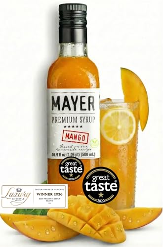 Mayer Mango Syrup for Drinks, Award-Winner, Premium Hungarian Fruit Syrup for Cocktails, Smoothies, Lemonade, Desserts - Crafted with 100% Real Fruits - Rich Taste, No Artificial Flavor, No Additives -Award Winning Artisanal Beverage 16 Oz, 1Pack