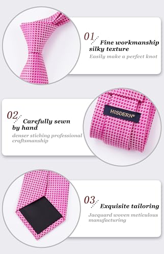 Image of HISDERN Ties for Men Formal Business Plaid Checked Mens Ties and Pocket Square Set Classic Wedding Necktie Handkerchief