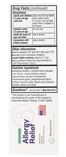 Welmate Allergy Relief | Fexofenadine Hcl 60 Mg Non-Drowsy Antihistamine | 100 Count Tablets | 12 Hour All Day Support #TOP7