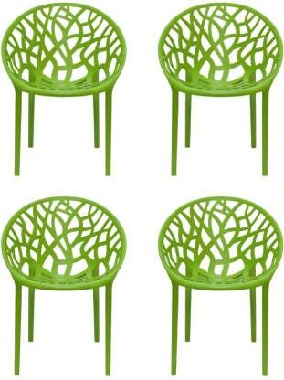 ITALICA Oxy Plastic Chair for Home, Office, Living Room/Glossy Finish Crystal Design Plastic Outdoor Chair/Patio Chairs for Balcony/Suitable for Indoor & Outdoor (5106, Green Chair Set of 4)