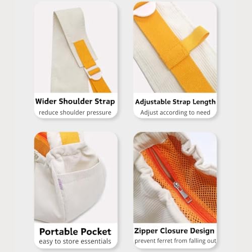 ferret sling carrier - pet carrying bag with adjustable strap hands free shoulder bag crossbody travel slings soft small animal bonding pouch front backpack for ferret rabbit puppy kitten beige