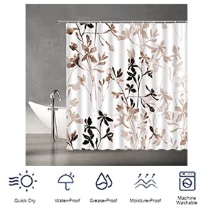 Hhkjkj Brown Black Leaf Shower Curtain Black White Leaves Plant Modern Ombre Abstract Watercolor Botanical Fabric Bathroom Curtains Decor Set With Hooks(70" Wx70 H) #TOP6