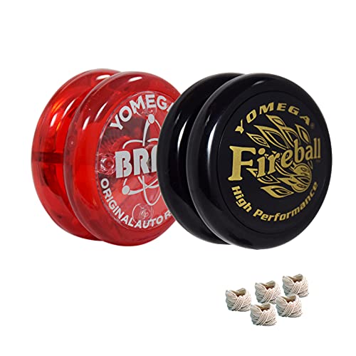 Yomega 2 Legendary Spinners The Original Yoyo with A Brain and Fireball Transaxle Yo-Yo for All Level String Trick Play +5 Extra Strings (Fireball Black-Brain Red)