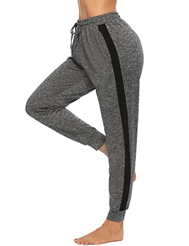 Uniexcosm Pantalones Chándal Mujer, Pantalones Casuales Mujer Verano Pantalones Deportivos Largos Algodón Pantalón de Chándal de Cintura Alta Atar Los Pies para Fitness Correr Gris Oscuro 1 XL Cover