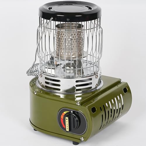 カセットガスストーブ 1台3役 ガスヒーター 電源不要・速暖・2時間連続使用 2KW ボンベ式 暖房機 小型軽量 持ち運び簡単 アウトドア/防災/釣り/キャンプ/旅行に最適 大風量 省エネ ヒーター グリーン