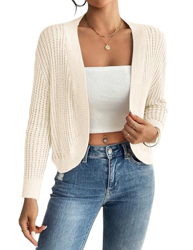 Women's Cropped Cardigan Lightweight Hollow Out Long Sleeves Crochet Summer Short Shrugs Cardigan Sweater