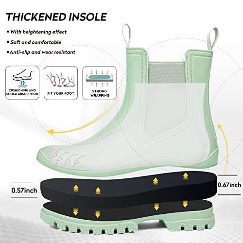 Dksuko Women's Short Rain Boots Rubber Waterproof Garden Boots Elastic Slip On Ankle Chelsea Boot Fashion Insulated Rain Shoe With Low Heel #TOP1