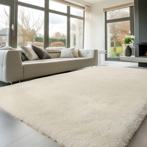 Sour Lemon Hochflor Teppich Creme Teppich Wohnzimmer 120x160 Waschbar Anti-Rutsch Extra Große Teppiche Schlafzimmer Flauschige Moderne Teppiche Matte Teppichen für Schlafzimmer Kinderzimmer