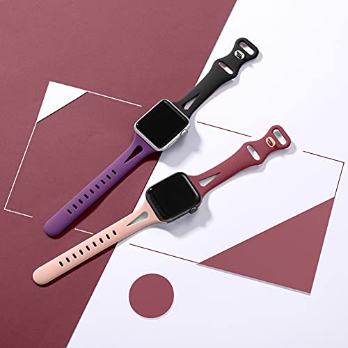 Image of Getino Compatible for Apple Watch Band 42mm 44mm 45mm 46mm 49mm iWatch SE Ultra Series 11 10 9 8 7 6 5 4 3 2 1 Women Men, Stylish Soft Silicone Slim Sport iWatch Bands, Black /Purple /Pink Sand /Wine Red