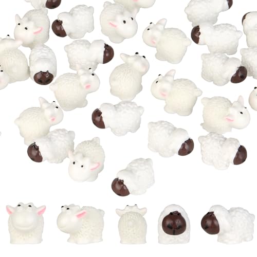 30 Stück Mini Schaf Miniatur Harz Figuren Weiß und Brau Gesicht - Kleine Statue für Miniatur Garten Deko, Mooslandschaft, DIY-Handwerk