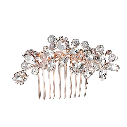 Peignes de mariée peigne Clip strass Rose Gold Accessoires de cheveux de mariage pour les femmes, fille, mariée et mariée Cover