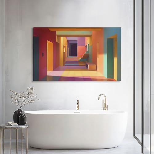 Tableau espace géométrique abstrait 90x60cm panoramique horizontal avec cadre - 3