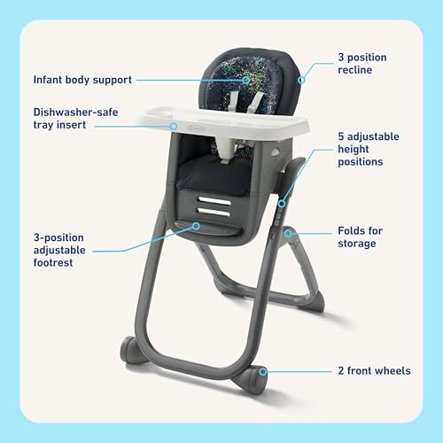 Image of Graco DuoDiner DLX Highchair, 6 Stages of Use, Infant to Baby High Chair, Infant to Toddler Booster Seat, Youth Stool, 5 Adjustable Height Positions, Splatter Art