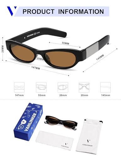Image of VANLINKER Retro Cat Eye Polarized Sunglasses for Women Men Small 90s Style Trendy Vintage Narrow Wing Frame VL9799