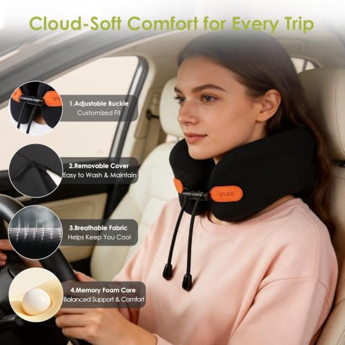 Image of Premium Travel Pillow for Airplanes, Ergonomic Neck Pillow for Long Flights | 100% Pure Memory Foam Travel Neck Pillow with 360 Neck & Chin Support, U-Shaped Airplane Pillow, Petal-Shaped Support