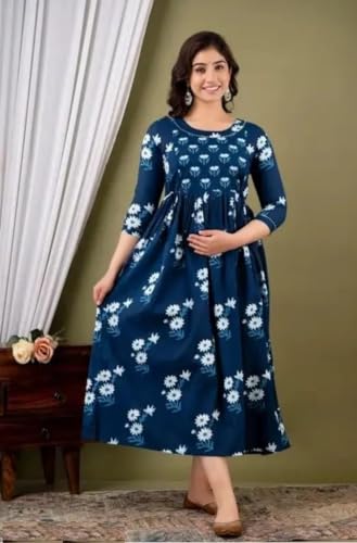 Image of SHAIFALI Fashions Women's Cotton Floral Printed Maternity Feeding Dress Kurti with Zipper